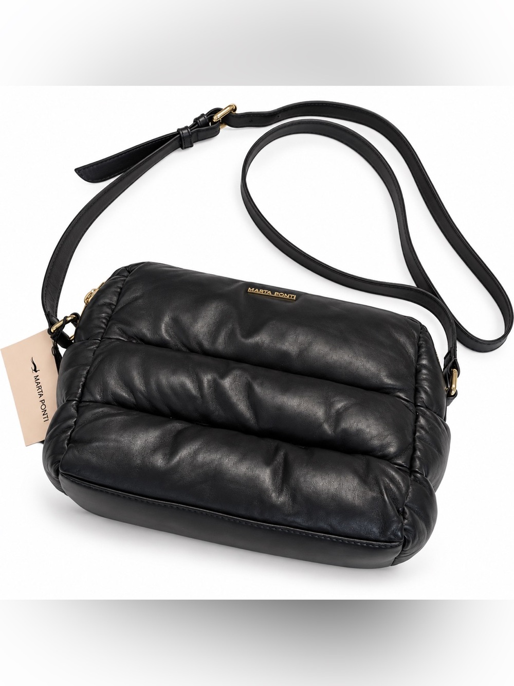 MARTA PONTI Black Quilted Crossbody Adjustable Strap bag NWT